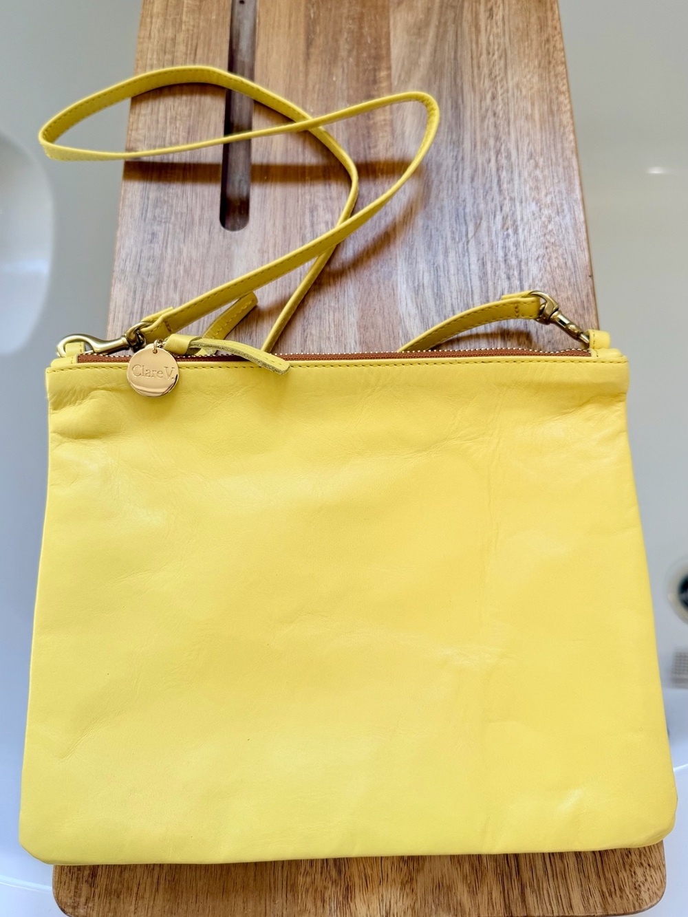 Clare v double sac bretelle in butter NWT $345